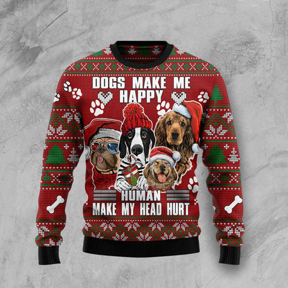 Dog Make Me Happy Humans Make My Head Hurt Ugly Christmas Sweater,Christmas Ugly Sweater,Christmas Gift,Gift Christmas 2024