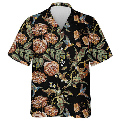 Roses Branch Embroidery Classical Design With Hummingbird Hawaiian Shirt, Hawaiian Shirt Gift, Christmas Gift