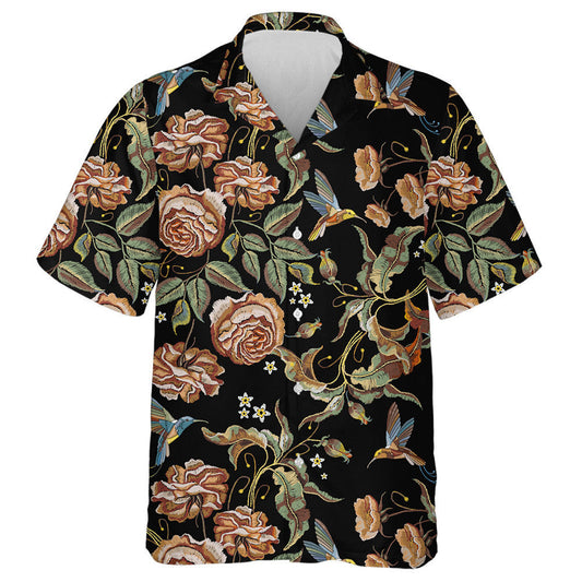 Roses Branch Embroidery Classical Design With Hummingbird Hawaiian Shirt, Hawaiian Shirt Gift, Christmas Gift