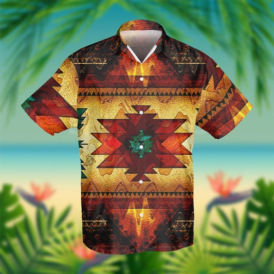 Native American Charming Design Red And Yellow Theme Hawaiian Shirt, Hawaiian Shirt Gift, Christmas Gift
