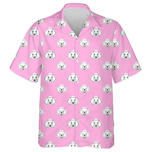 Cartoon Poodle Dog On Pink Geometric Hawaiian Shirt, Hawaiian For Gift