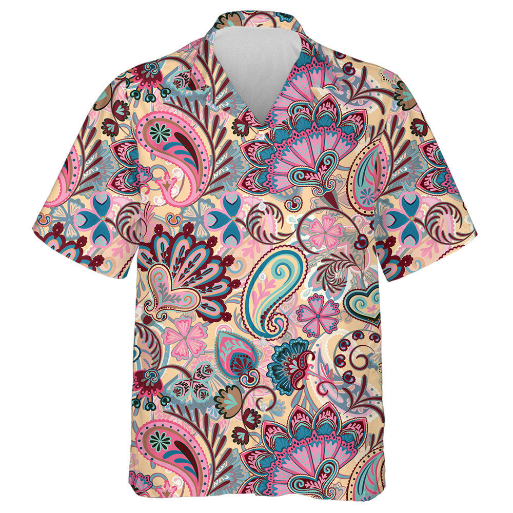 Beige Theme Paisley Ethnic Pattern With Floral Elements Hawaiian Shirt, Hawaiian Shirt Gift, Christmas Gift