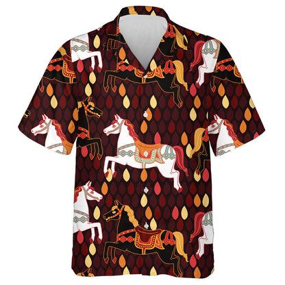 Cartoon Horses On Mosaic Tiles Background Hawaiian Shirt, Hawaiian For Gift