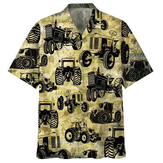 Classic Tractor Background Design Hawaiian Shirt, Hawaiian For Gift