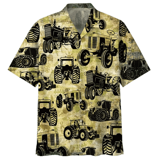 Classic Tractor Background Design Hawaiian Shirt, Hawaiian For Gift