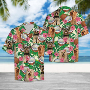 Yorkshire Terrier Tropical Coconut And Palm Leaf Pattern Hawaiian Shirt, Hawaiian Shirt Gift, Christmas Gift