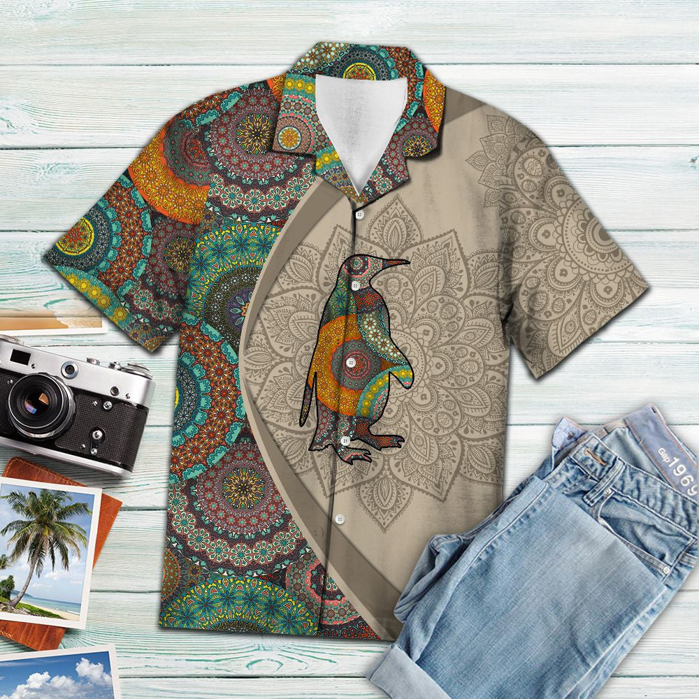 Lovely Penguin With Mandala Flowers Hawaiian Shirt,Hawaiian Shirt Gift, Christmas Gift
