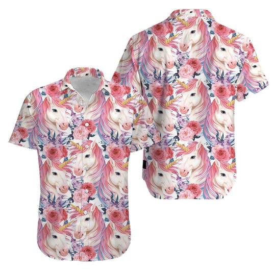 Pink Unicorn And Flower Magical Design Hawaiian Shirt,Hawaiian Shirt Gift, Christmas Gift