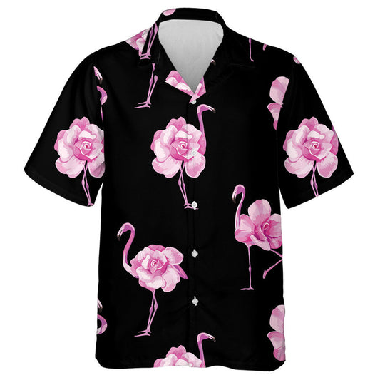 Beautiful Tropical Pink Flamingo And Rose Flowers Design Hawaiian Shirt, Hawaiian Shirt Gift, Christmas Gift
