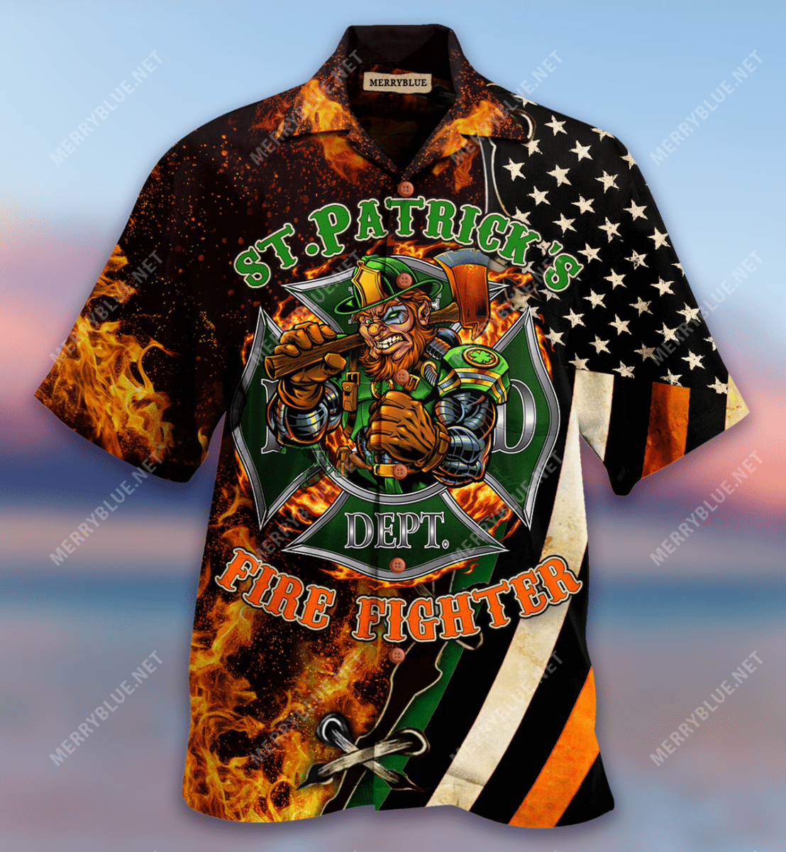 As Firefighter We Feel Lucky Unisex Hawaiian Aloha Shirt Hawaiian Shorts Beach Short Sleeve, Hawaiian Shirt Gift, Christmas Gift