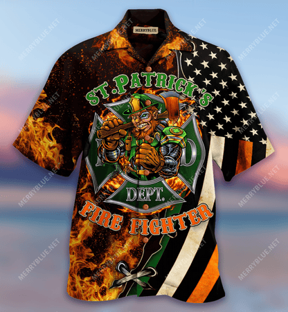 As Firefighter We Feel Lucky Unisex Hawaiian Aloha Shirt Hawaiian Shorts Beach Short Sleeve, Hawaiian Shirt Gift, Christmas Gift