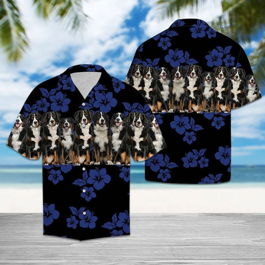 Awesome Bernese Mountain Dog Group On Hibiscus Pattern Hawaiian Shirt, Hawaiian Shirt Gift, Christmas Gift