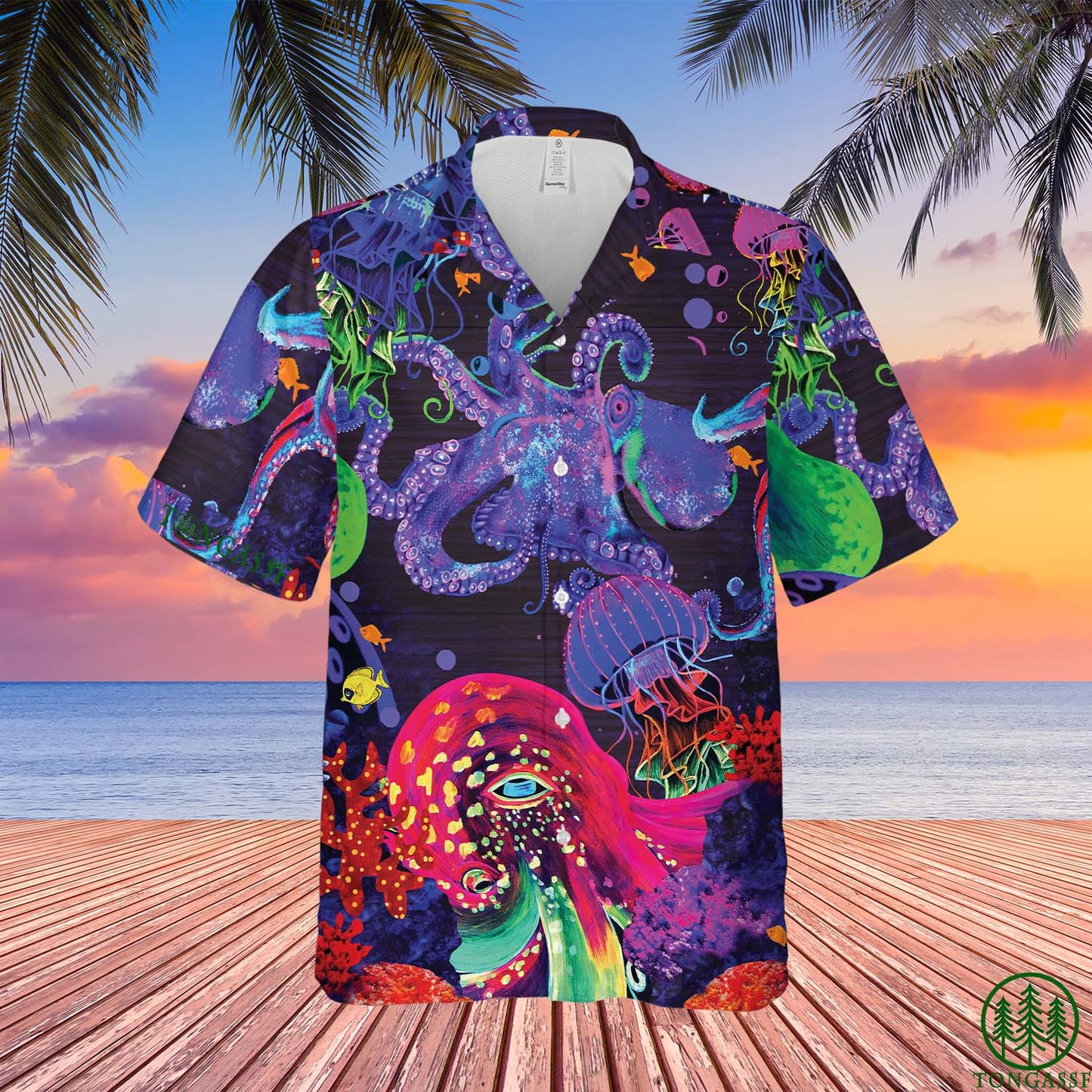 Neon Octopus Hawaiian Shirt, Hawaiian Shirt Gift, Christmas Gift