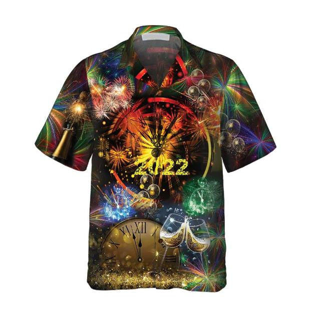 New Year Countdown Colorful Firework In Sky Design Hawaiian Shirt, Hawaiian Shirt Gift, Christmas Gift