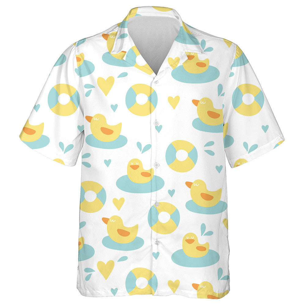 Hand Drawn Cute Duck And Heart Hawaiian Shirt, Hawaiian For Gift