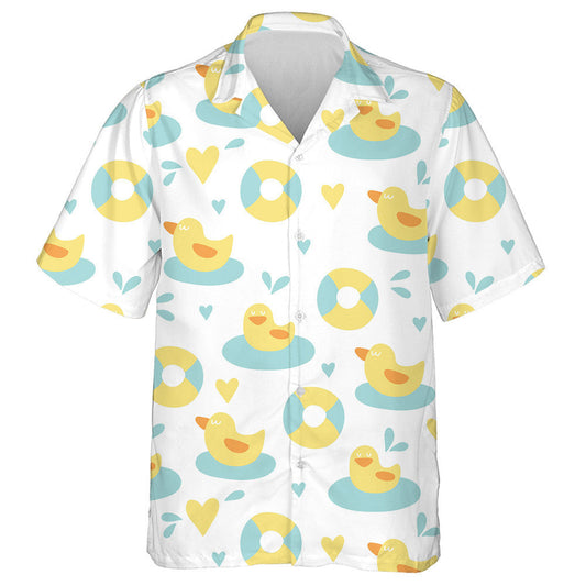 Hand Drawn Cute Duck And Heart Hawaiian Shirt, Hawaiian For Gift