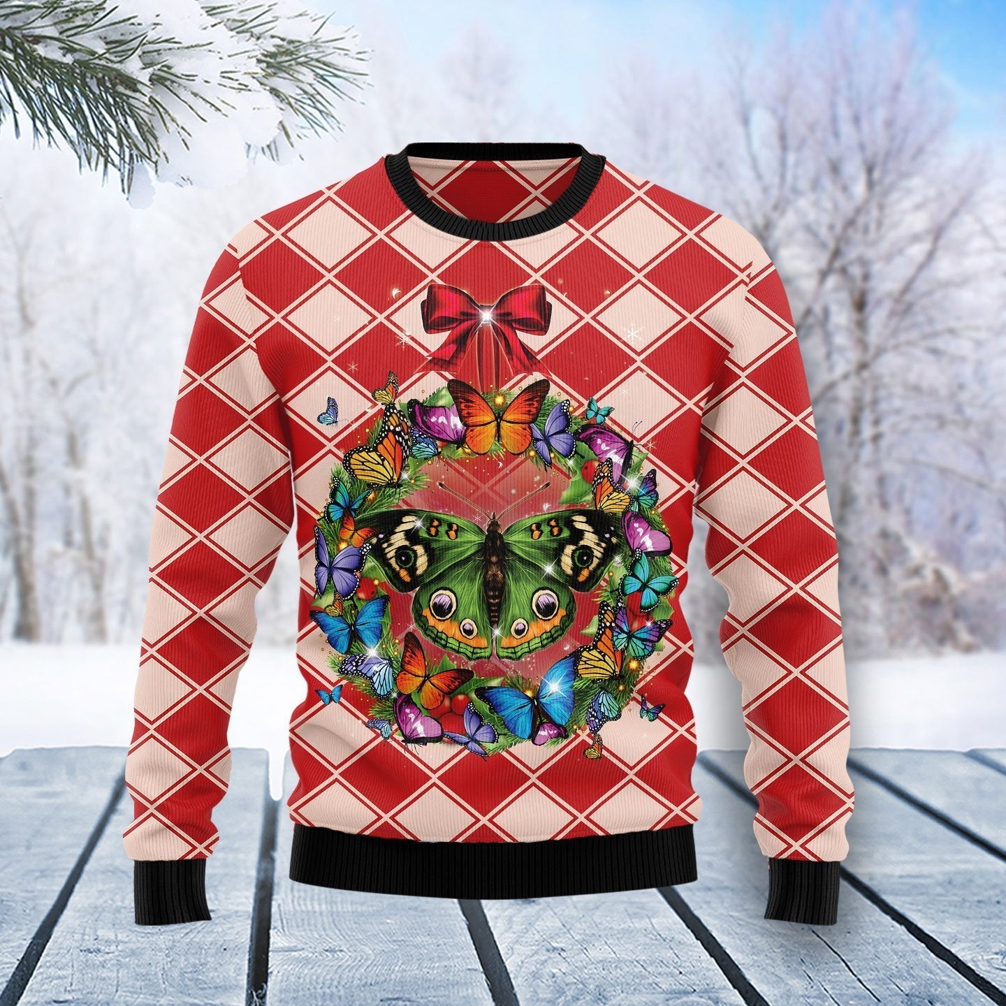 CButterfly Wreath Christmas Ugly Christmas Sweater, Christmas Ugly Sweater, Christmas Gift, Gift Christmas 2024