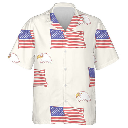 Hand Drawn American Flag And Eagle Head Pattern Hawaiian Shirt, Hawaiian Shirt Gift, Christmas Gift