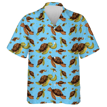 Sketch Line Art Sea Shells Corals And Turtles Hawaiian Shirt, Hawaiian Shirt Gift, Christmas Gift