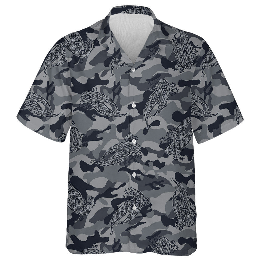 Mandala Paisley Flower Gray Camo Background Pattern Hawaiian Shirt, Hawaiian Shirt Gift, Christmas Gift