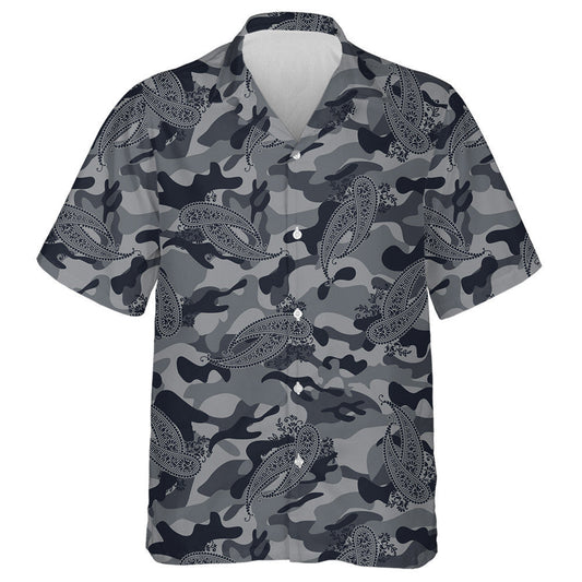 Mandala Paisley Flower Gray Camo Background Pattern Hawaiian Shirt, Hawaiian Shirt Gift, Christmas Gift