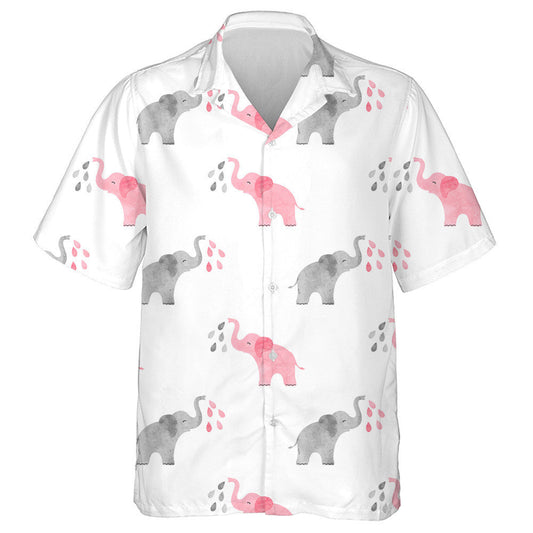 Gray And Pink Water Spray Elephants Hawaiian Shirt,Hawaiian Shirt Gift, Christmas Gift