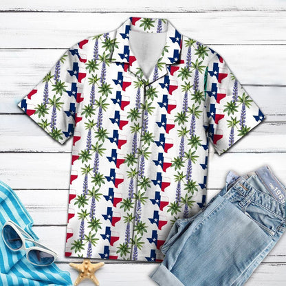 Classic Map Of Texas Flag Bluebonnet And Leaves Pattern Hawaiian Shirt, Hawaiian Shirt Gift, Christmas Gift