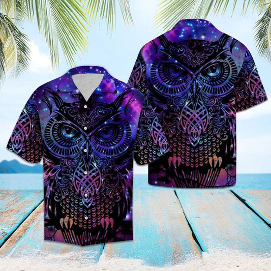 Awesome Starry Owl Portrait Mandala Style Themed Hawaiian Shirt, Hawaiian Shirt Gift, Christmas Gift