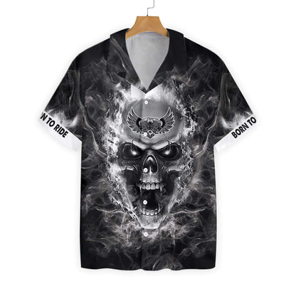 Motorcycle Road King Scary Skull Pattern Black Background Hawaiian Shirt, Hawaiian Shirt Gift, Christmas Gift