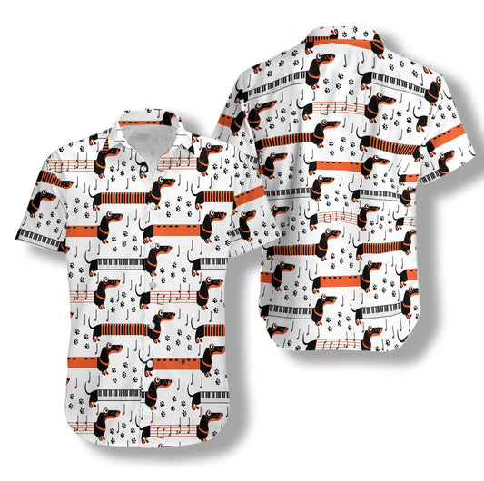 Funny Piano Dachshund Dog Design Hawaiian Shirt,Hawaiian Shirt Gift, Christmas Gift
