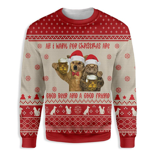 Cat All I Want For Christmas Are Good Beer And A Good Friend Ugly Christmas Sweater, Christmas Ugly Sweater,Christmas Gift,Gift Christmas 2022