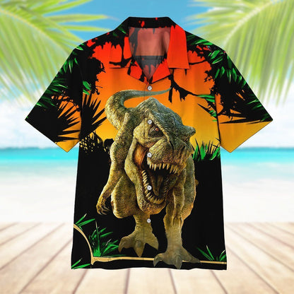 Dawn Dinosaur Tropical Background Design Hawaiian Shirt,Hawaiian Shirt Gift, Christmas Gift