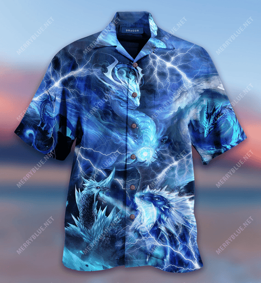 Ice Dragon Art Hawaiian Aloha Shirt Hawaiian Shorts Beach Short Sleeve, Hawaiian Shirt Gift, Christmas Gift