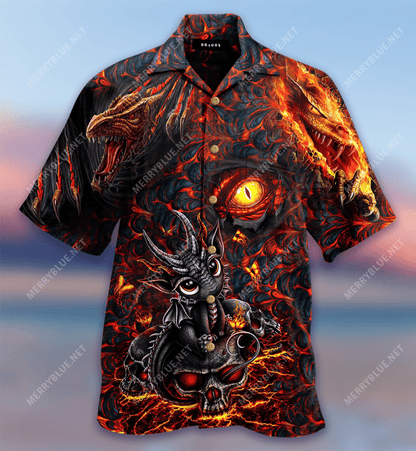 Dragon Skull Lava Hawaiian Aloha Shirt Hawaiian Shorts Beach Short Sleeve, Hawaiian Shirt Gift, Christmas Gift
