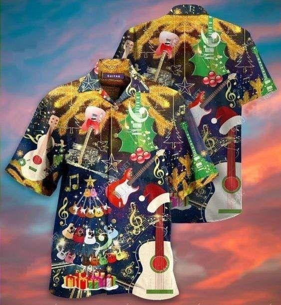The Love Of Guitar Christmas Tree Design Hawaiian Shirt, Hawaiian Shirt Gift, Christmas Gift