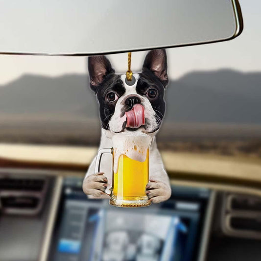 Boston Terrier drinks beer with me Ornament, Christmas Ornament Gift, Christmas Gift, Christmas Decoration