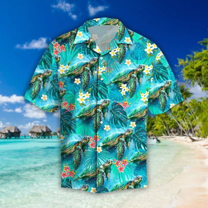 Spring Turtle Watercolor Design Hawaiian Shirt,Hawaiian Shirt Gift, Christmas Gift
