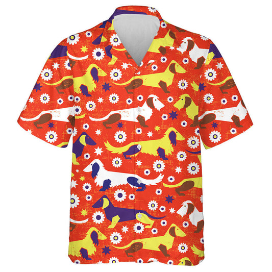 Abstract Dachshund Flora On Orange Background Hawaiian Shirt, Hawaiian Shirt Gift, Christmas Gift