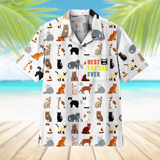 For Men And Women, Best Cats Dad Ever Hawaiian Shirt  Crazy Funny Hawaiian Shirt  Vintage Hawaiian Shirt, Hawaiian Shirt Gift, Christmas Gift