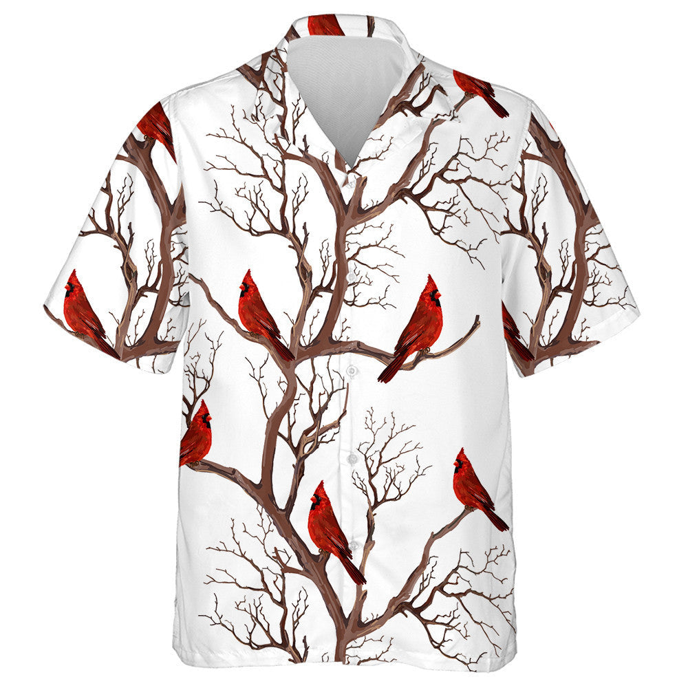 Red Cardinal Bird Sitting On The Branch Hawaiian Shirt, Hawaiian Shirt Gift, Christmas Gift