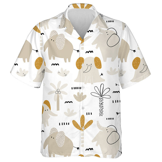 Funny Elephant In Different Poses With Tropical Plant Hawaiian Shirt, Hawaiian Shirt Gift, Christmas Gift