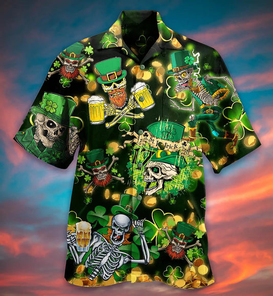 Irish Skull Love Beer Happy Saint Patrick's Day Hawaiian Shirt, Hawaiian Shirt Gift, Christmas Gift