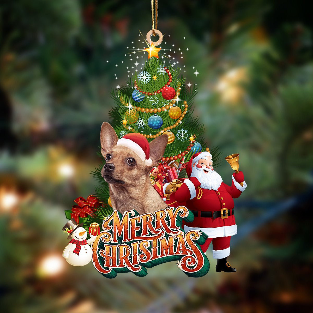 Chihuahua-Christmas Tree & Dog Hanging Christmas Plastic Hanging Ornament, Happy Christmas Ornament, Christmas Gift, Christmas Decoration