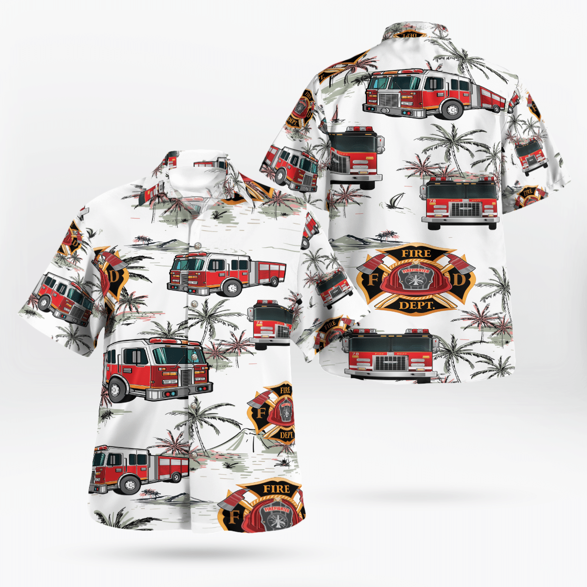 Firefighter Truck Hawaiian Beach Shirt_ Hawaiian Shirt Gift, Christmas Gift