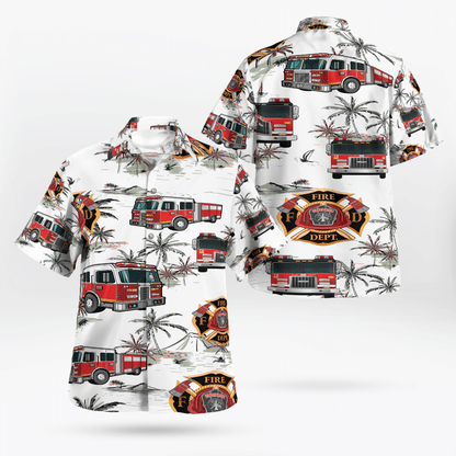 Firefighter Truck Hawaiian Beach Shirt_ Hawaiian Shirt Gift, Christmas Gift
