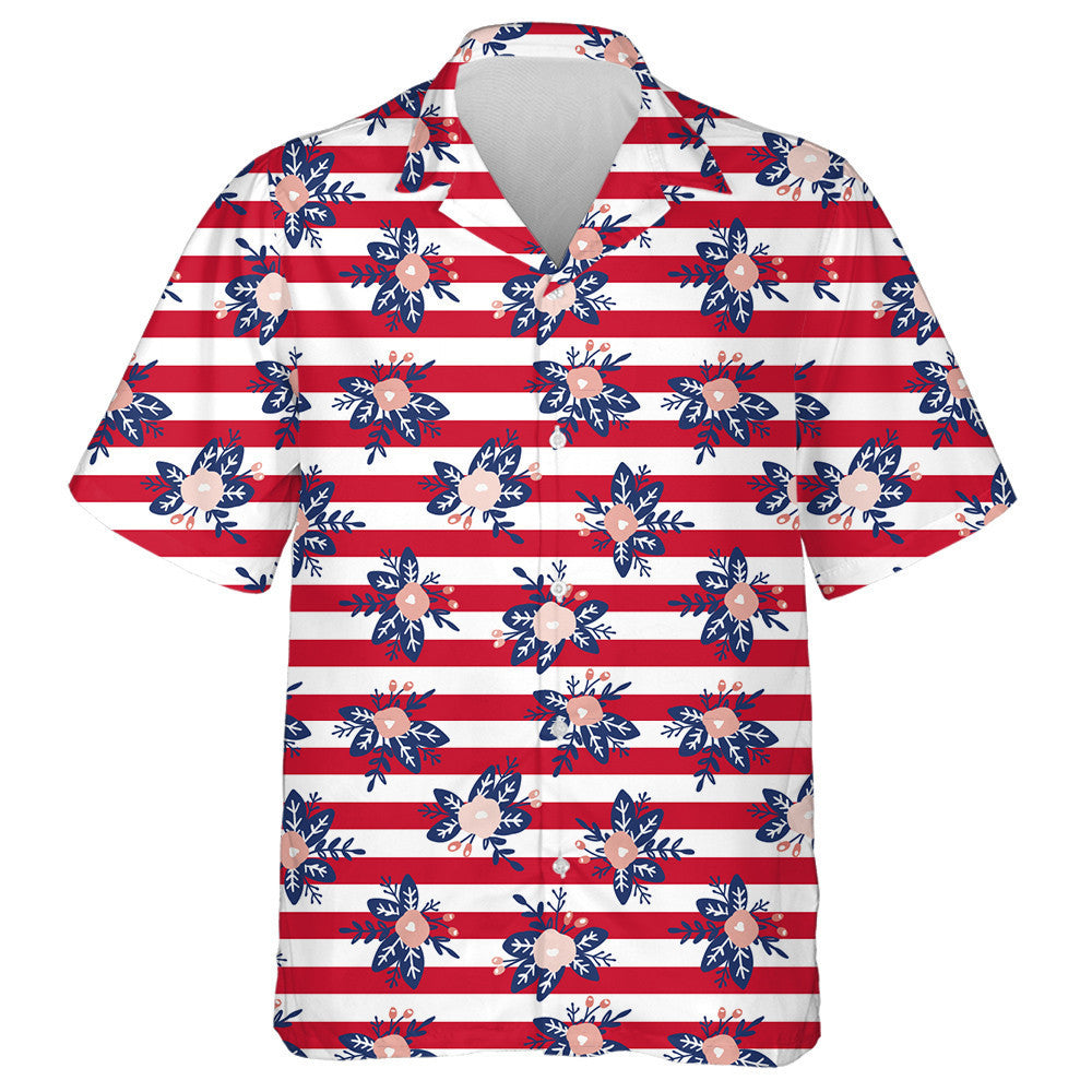Painting Inspired Floral On White And Red Stripes Background Hawaiian Shirt, Hawaiian Shirt Gift, Christmas Gift