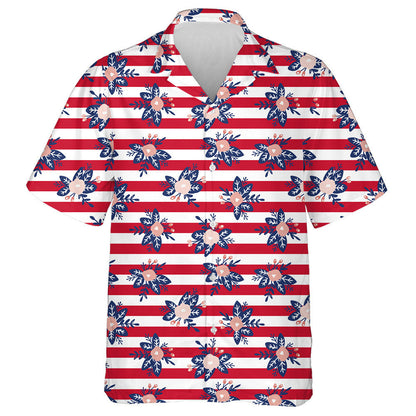 Painting Inspired Floral On White And Red Stripes Background Hawaiian Shirt, Hawaiian Shirt Gift, Christmas Gift