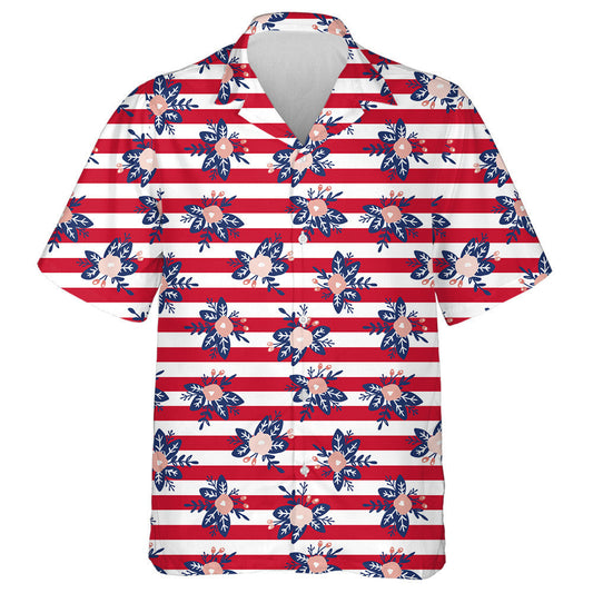 Painting Inspired Floral On White And Red Stripes Background Hawaiian Shirt, Hawaiian Shirt Gift, Christmas Gift