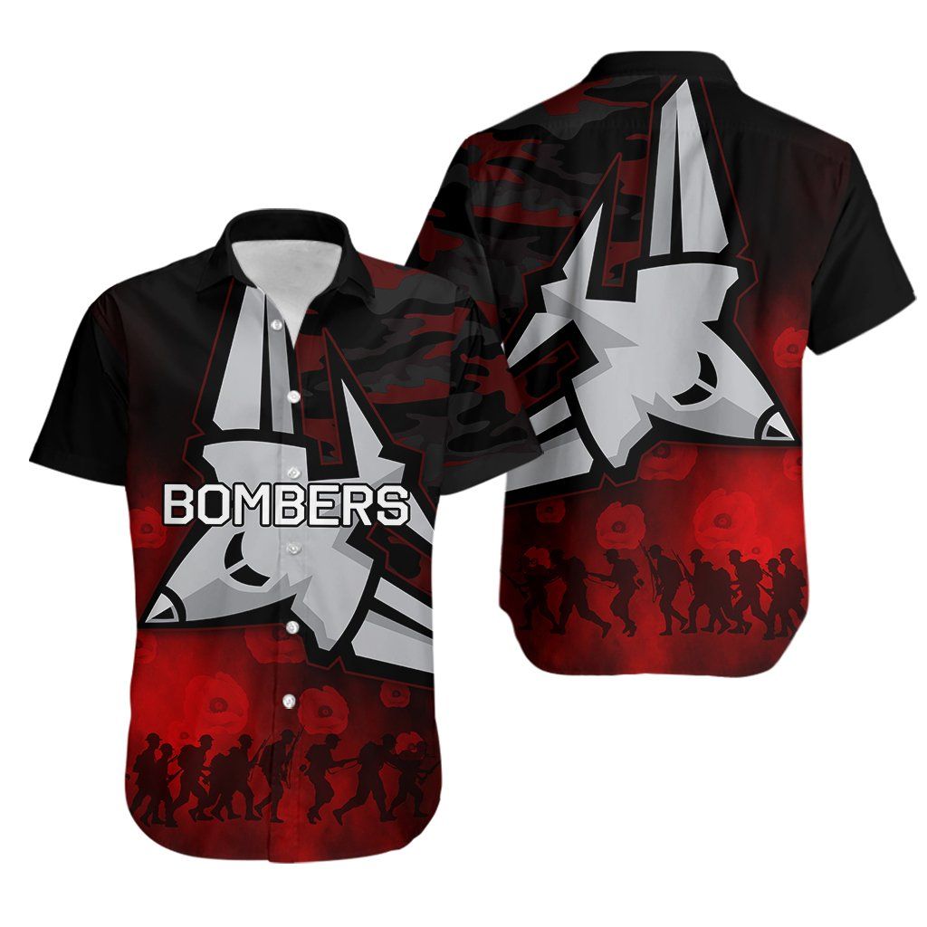 Essendon Football Club Hawaiian Aloha Shirt Bomber Anzac Day Th4 Hawaiian Shorts Beach Short Sleeve_Hawaiian Shirt Gift, Christmas Gift