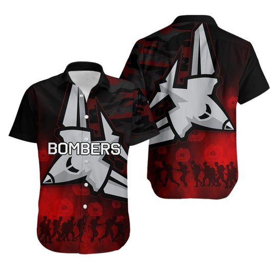 Essendon Football Club Hawaiian Aloha Shirt Bomber Anzac Day Th4 Hawaiian Shorts Beach Short Sleeve_Hawaiian Shirt Gift, Christmas Gift